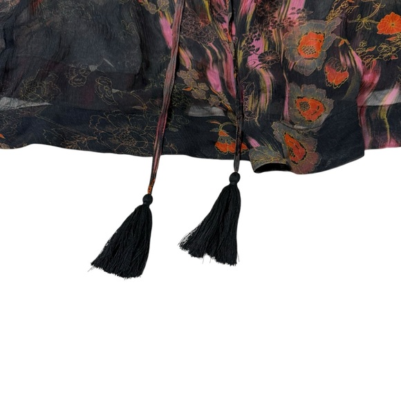 Free People Oversized Sheer Billie Floral Printed Tunic Tassel Tie Women’s Small - Picture 7 of 12